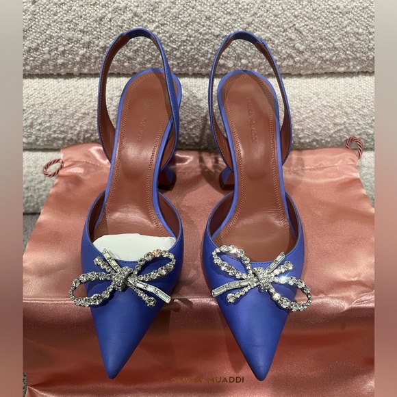 Amina Muaddi Shoes - Amina Muaddi Rosie Sling Crystal Bow Pumps 95mm Fluo Purple EU 39